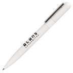 Branded Recycled Brass Twist Ball Pen with Chrome Clip in WHITE