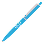 Branded Gloss Push Action Ball Pen with Metal Clip in CYAN