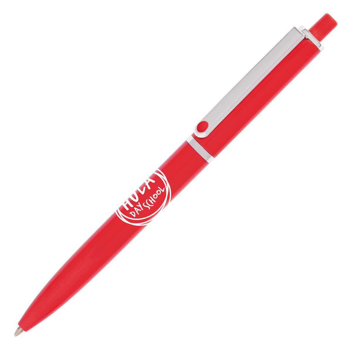 Branded Gloss Push Action Ball Pen with Metal Clip in RED