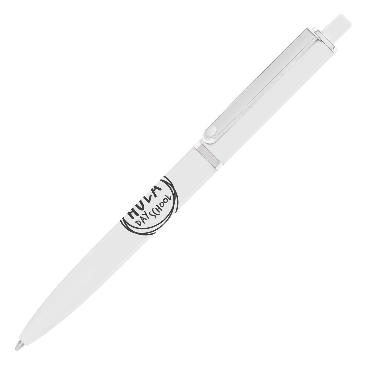 Branded Gloss Push Action Ball Pen with Metal Clip in WHITE