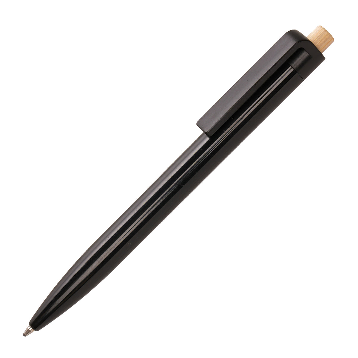 Branded Glossy Recycled ABS Ball Pen with Bamboo Pusher