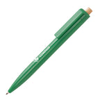 Branded Glossy Recycled ABS Ball Pen with Bamboo Pusher in GREEN