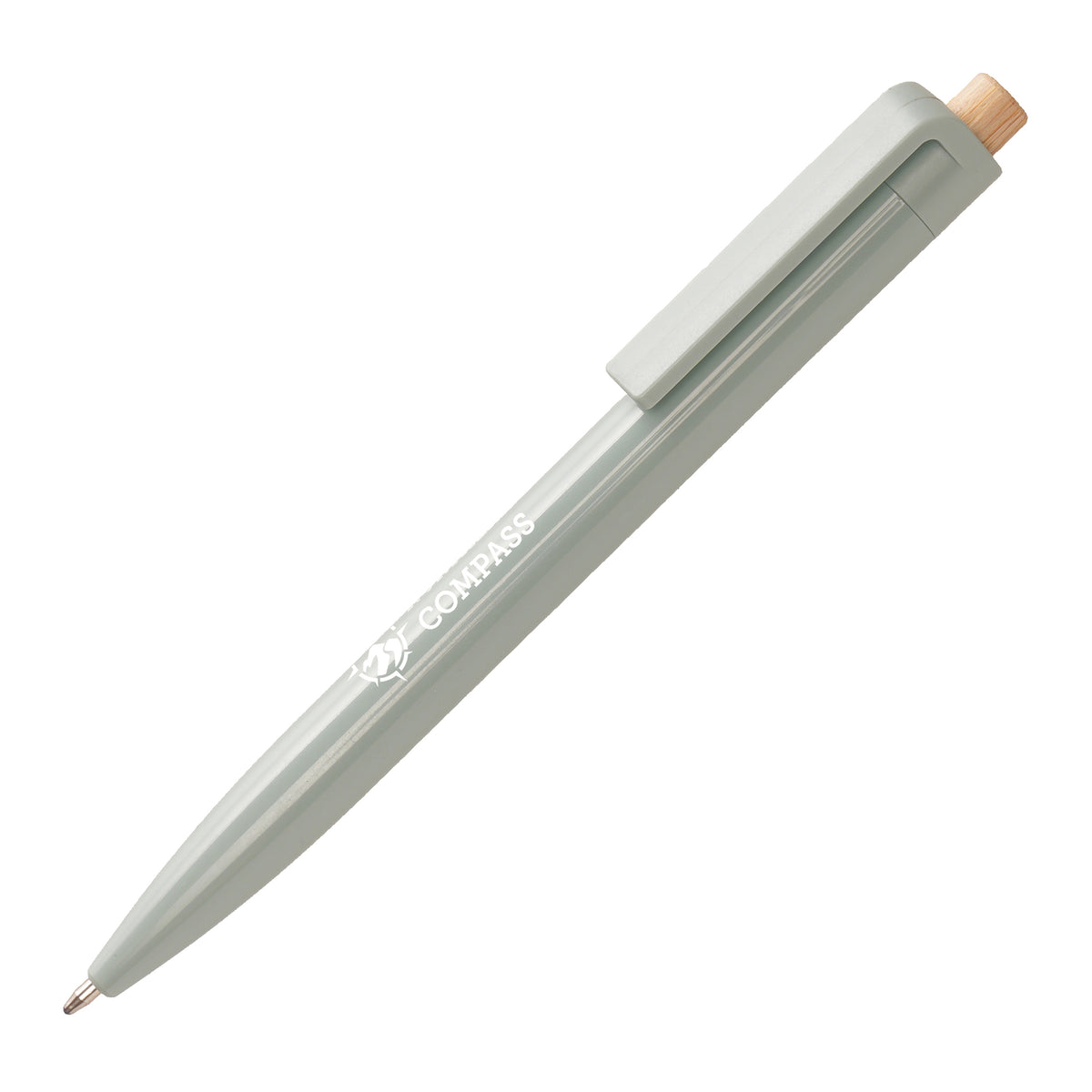Branded Glossy Recycled ABS Ball Pen with Bamboo Pusher in MINT