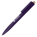 Branded Glossy Recycled ABS Ball Pen with Bamboo Pusher in PURPLE