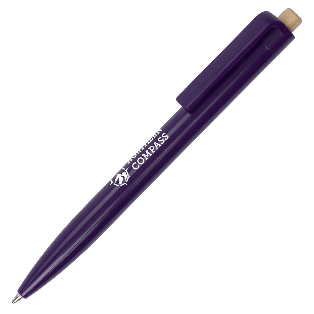 Branded Glossy Recycled ABS Ball Pen with Bamboo Pusher in PURPLE