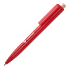 Branded Glossy Recycled ABS Ball Pen with Bamboo Pusher in RED