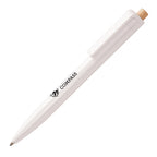 Branded Glossy Recycled ABS Ball Pen with Bamboo Pusher in WHITE