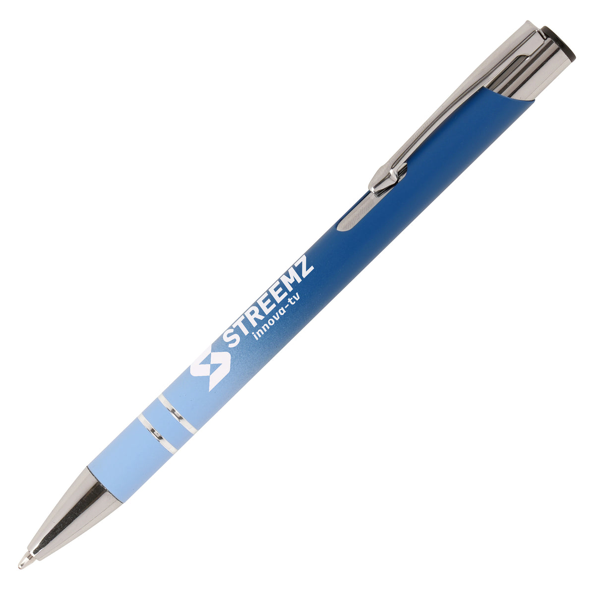 Branded Recycled Aluminium Ombre Ball Pen with Metal Clip in BLUE