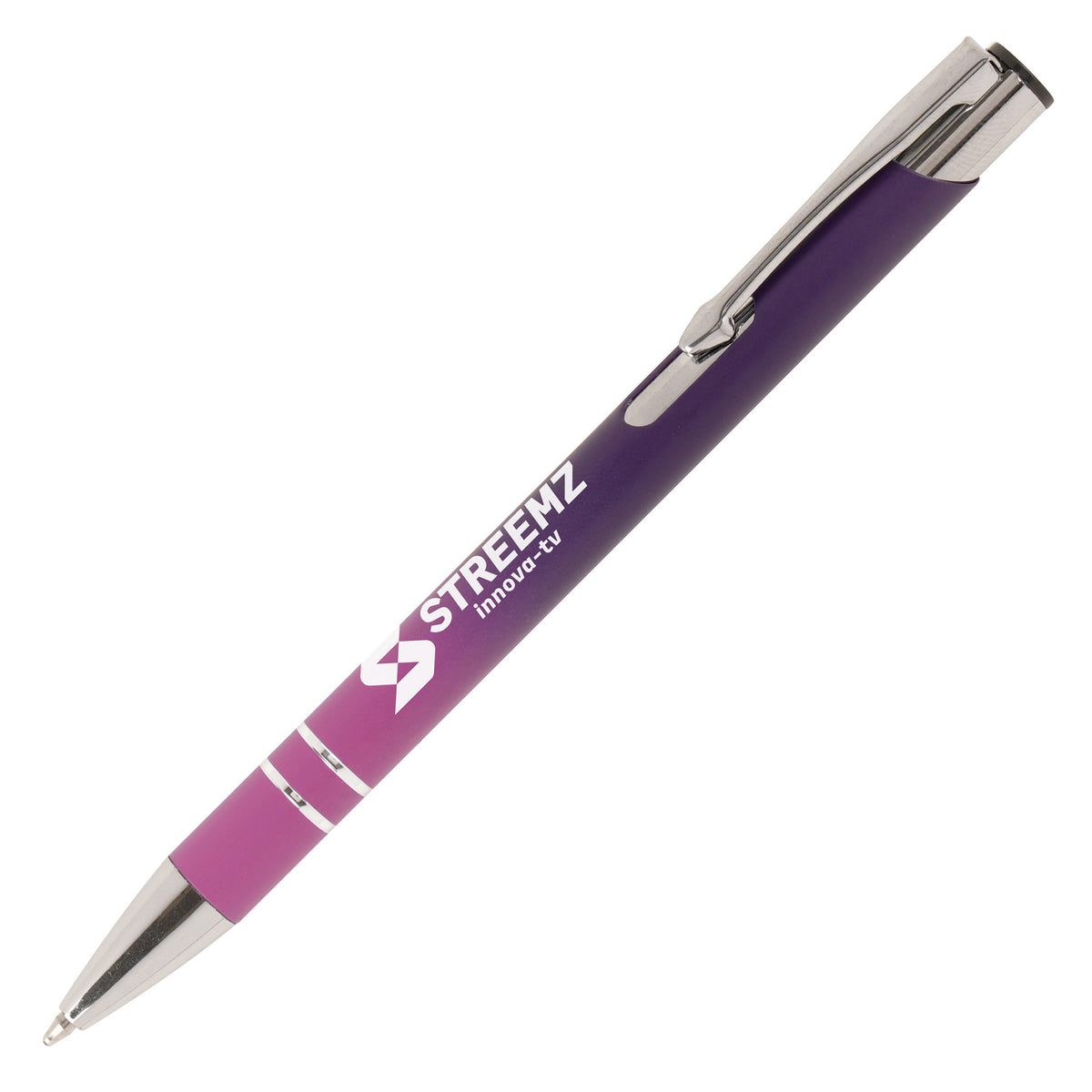 Branded Recycled Aluminium Ombre Ball Pen with Metal Clip in PURPLE