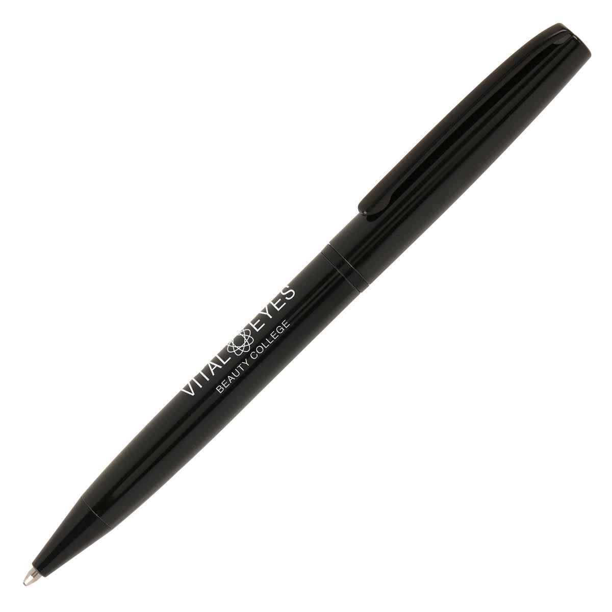 Branded Aluminium Ball Pen with Black Clip and Nose Cone in BLACK
