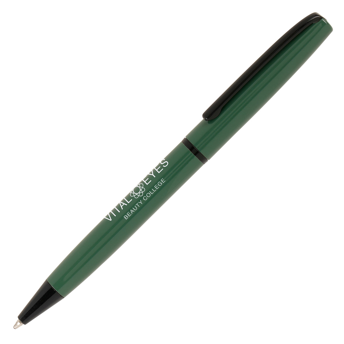 Branded Aluminium Ball Pen with Black Clip and Nose Cone in GREEN