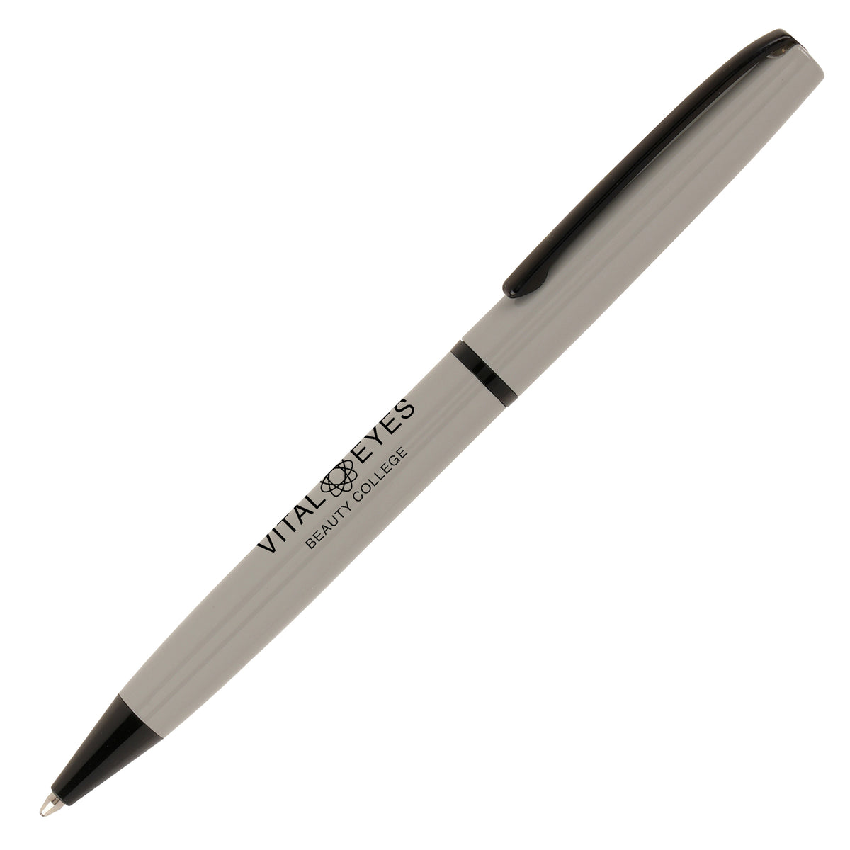 Branded Aluminium Ball Pen with Black Clip and Nose Cone in GREY