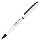Branded Aluminium Ball Pen with Black Clip and Nose Cone in WHITE