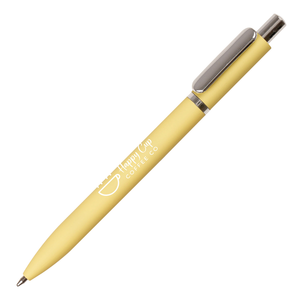 Branded Pastel Soft Feel Recycled Aluminium Ball Pen in PASTEL YELLOW
