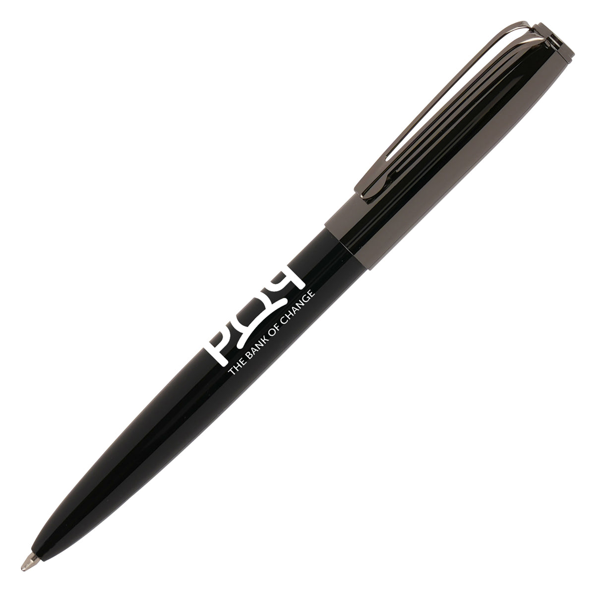Branded Stainless Steel Ball Pen with Gunmetal Top in BLACK