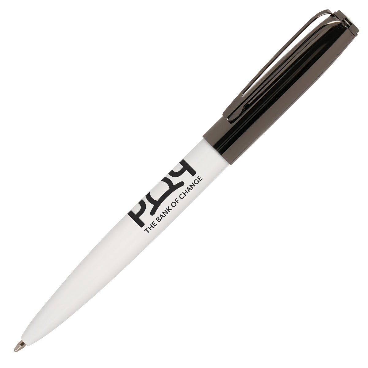 Branded Stainless Steel Ball Pen with Gunmetal Top in WHITE