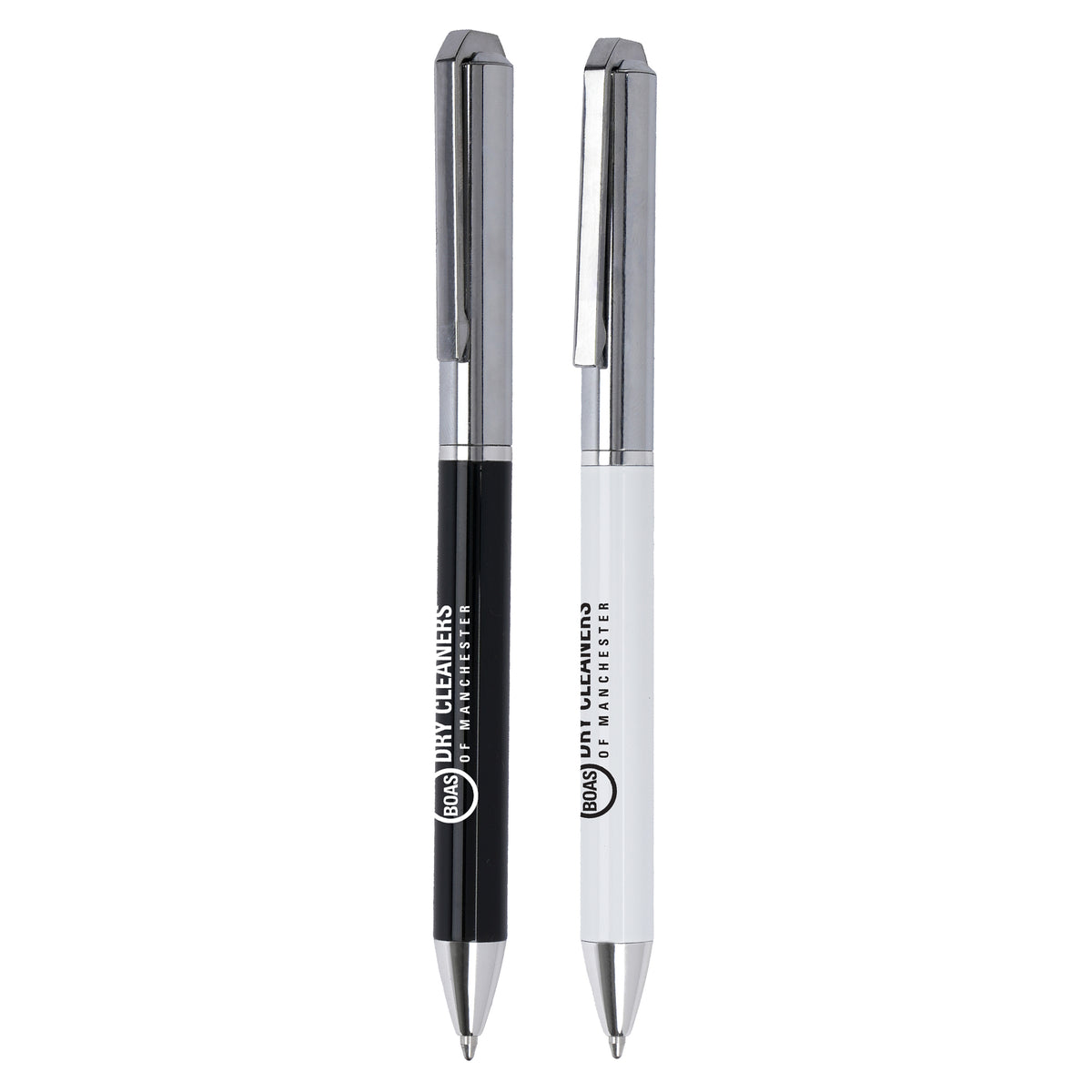 Branded Glossy Ball Pen with Hinged Clip and Chrome Trim