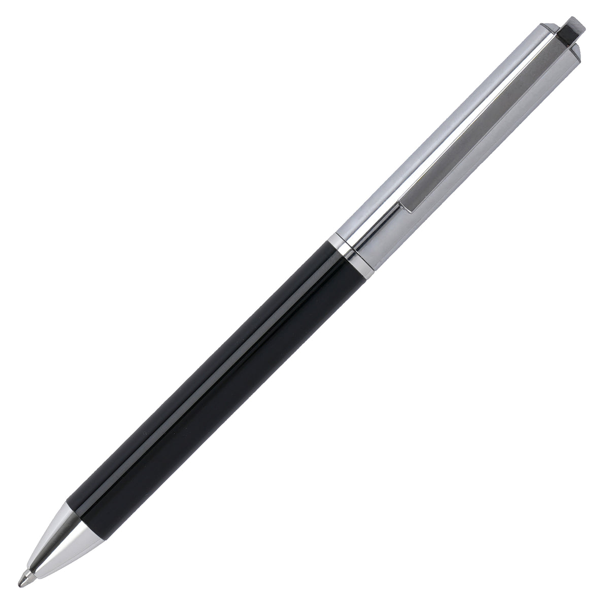 Branded Glossy Ball Pen with Hinged Clip and Chrome Trim