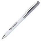 Branded Glossy Ball Pen with Hinged Clip and Chrome Trim in WHITE