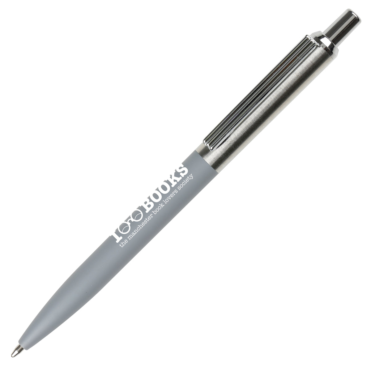 Branded Recycled ABS and Brushed Steel Ball Pen in GREY