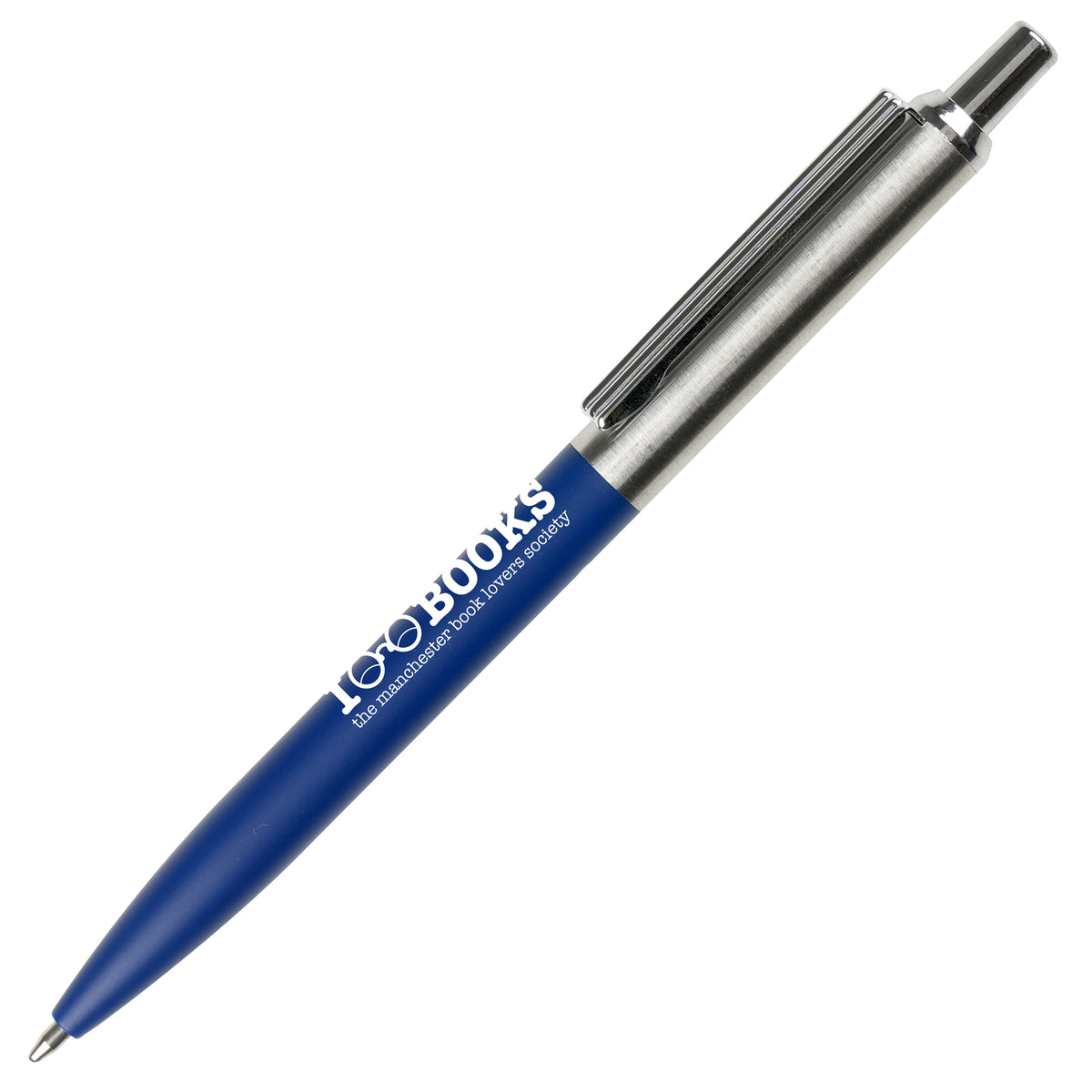 Branded Recycled ABS and Brushed Steel Ball Pen in NAVY BLUE