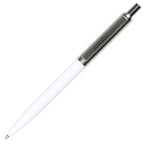 Branded Recycled ABS and Brushed Steel Ball Pen in WHITE