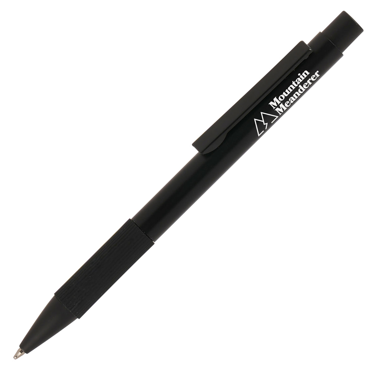 Branded Recycled Aluminium Ball Pen with Silicone Grip in BLACK