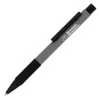 Branded Recycled Aluminium Ball Pen with Silicone Grip in GREY