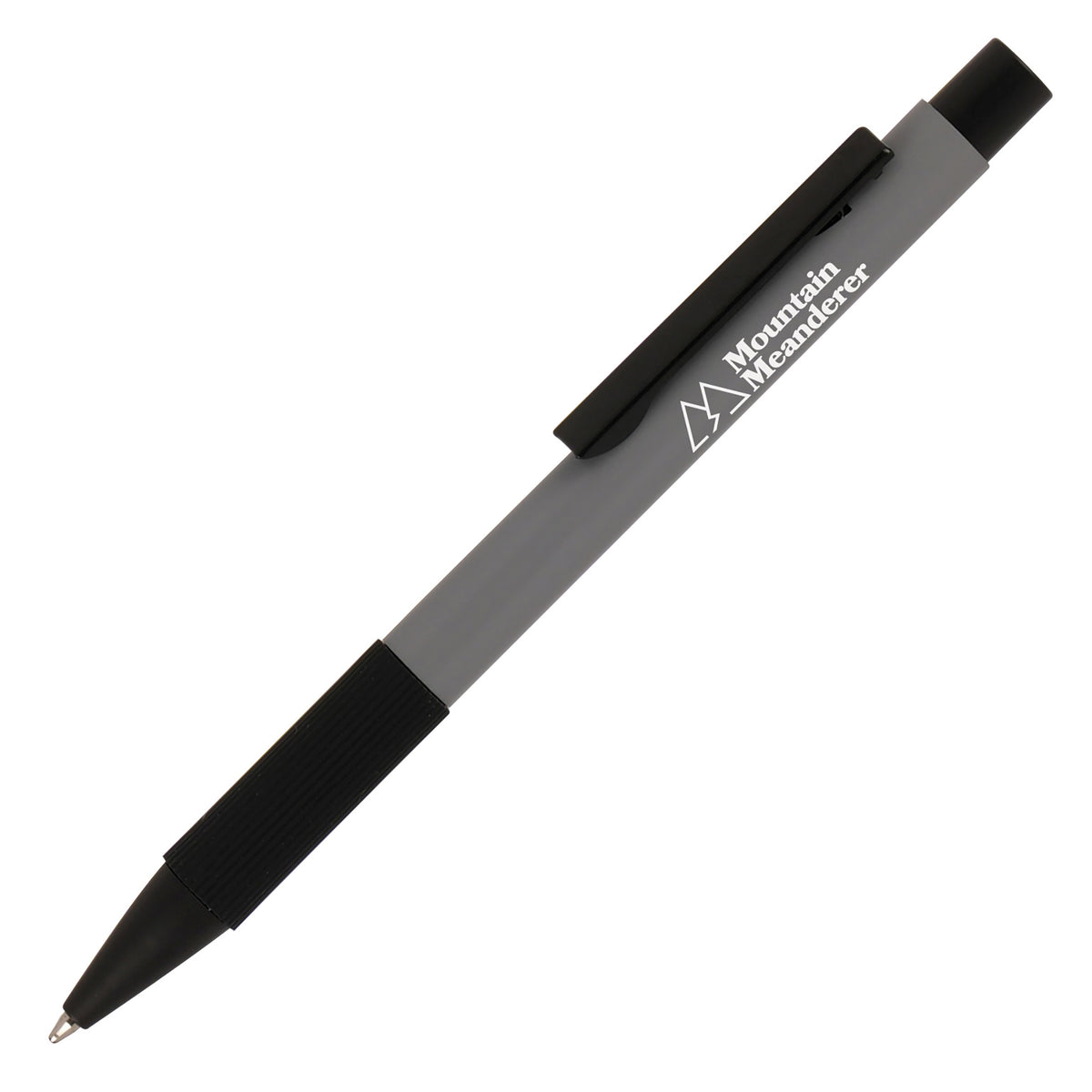 Branded Recycled Aluminium Ball Pen with Silicone Grip in GREY