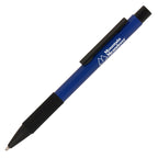 Branded Recycled Aluminium Ball Pen with Silicone Grip in NAVY BLUE