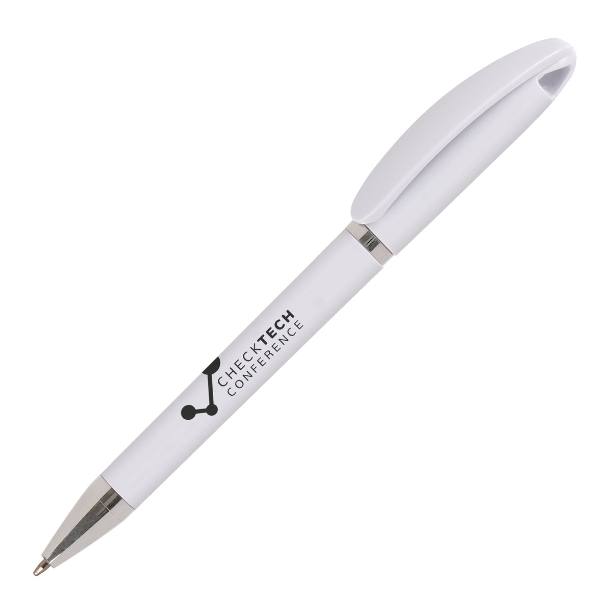 Branded Recycled ABS Ball Pen with Lanyard Loop in WHITE
