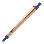 Branded Card Barrel Ball Pen with Wooden Clip in BLUE