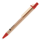 Branded Card Barrel Ball Pen with Wooden Clip in RED