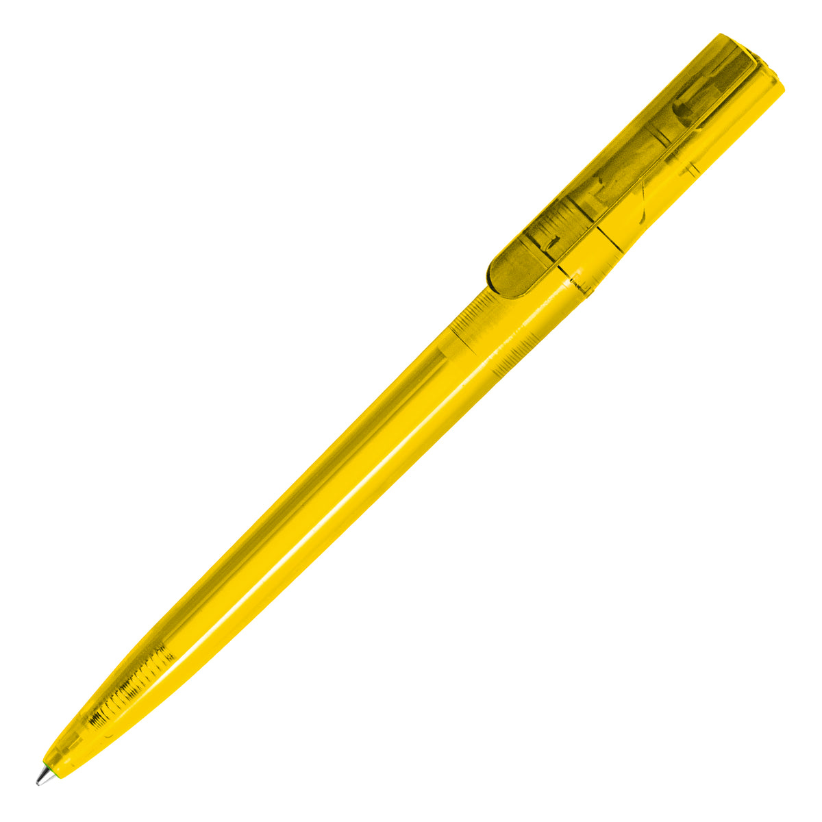 Branded Twist-Action RPET Ball Pen from Recycled Bottles in YELLOW