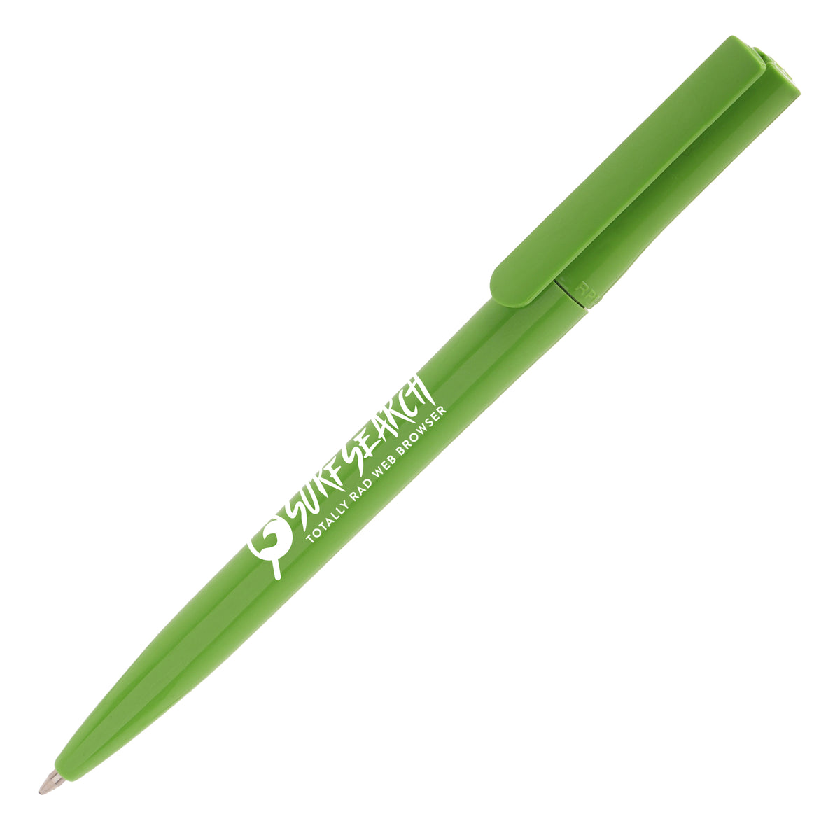 Branded Solid Colour Twist-Action RPET Ball Pen in GREEN