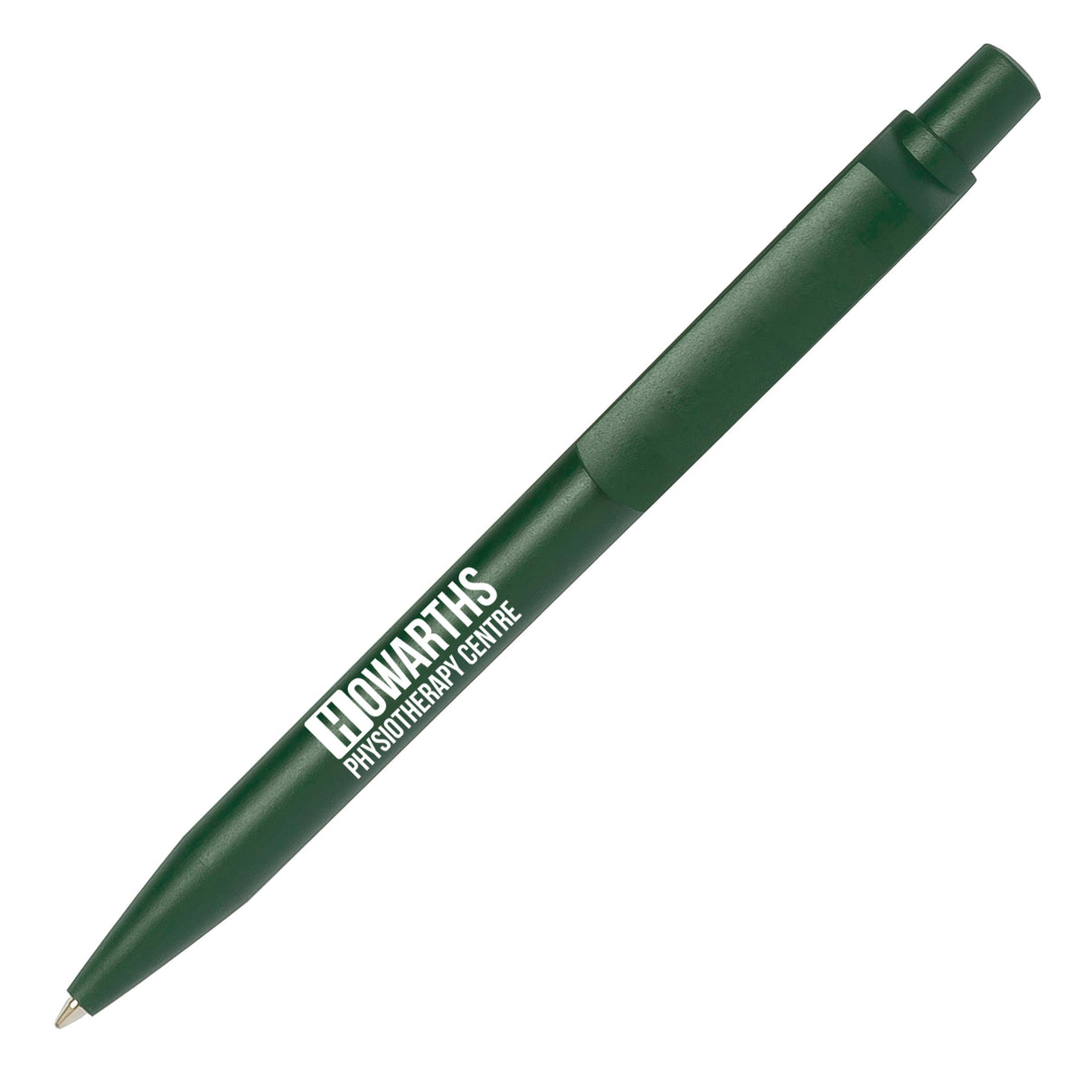 Branded Matt Recycled Plastic Ball Pen in DARK GREEN