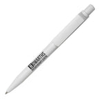 Branded Matt Recycled Plastic Ball Pen in WHITE