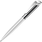 Branded Pearlescent Brass Twist Action Ball Pen in WHITE