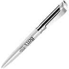 Branded Pearlescent Brass Rollerball Pen in WHITE