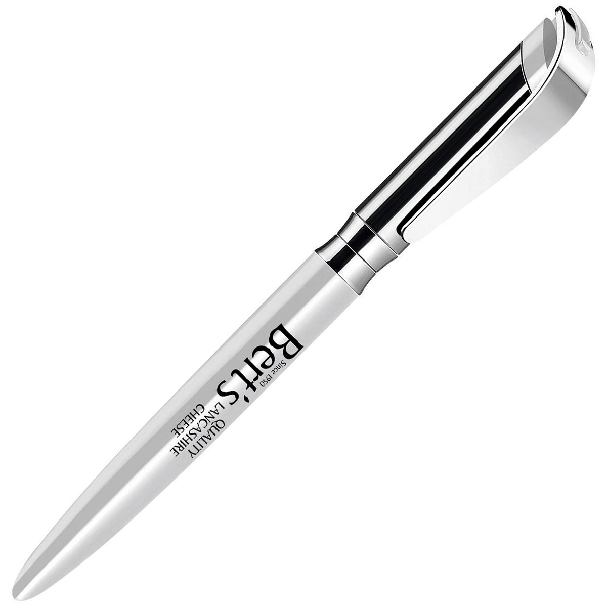 Branded Pearlescent Brass Rollerball Pen in WHITE
