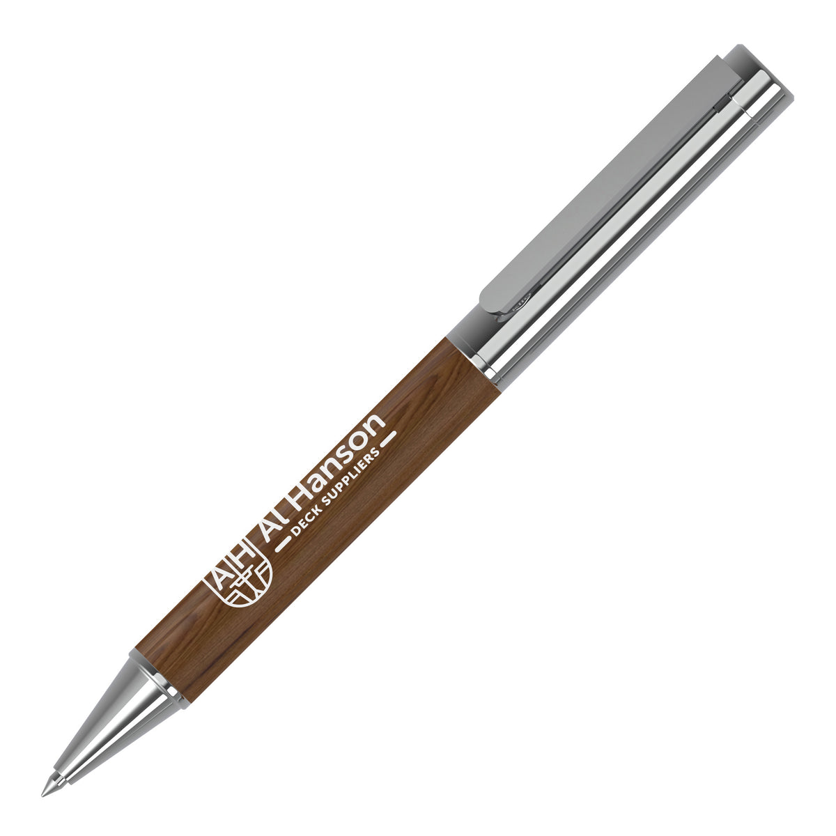 Branded Nutwood and Chrome Twist Action Ball Pen