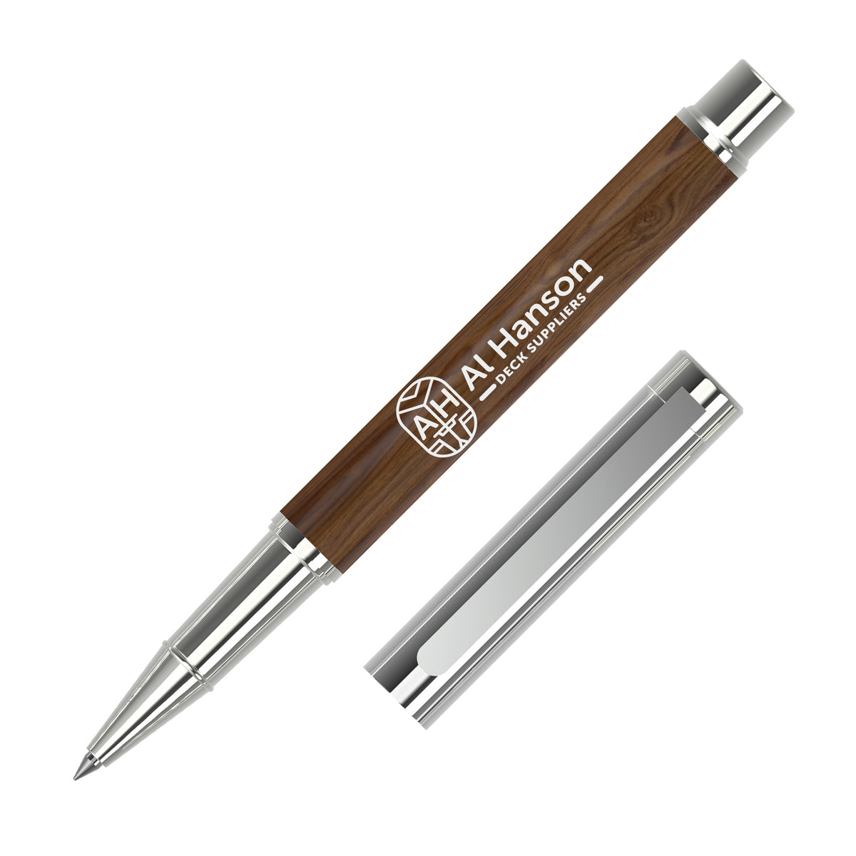 Branded Nutwood and Chrome Rollerball Pen