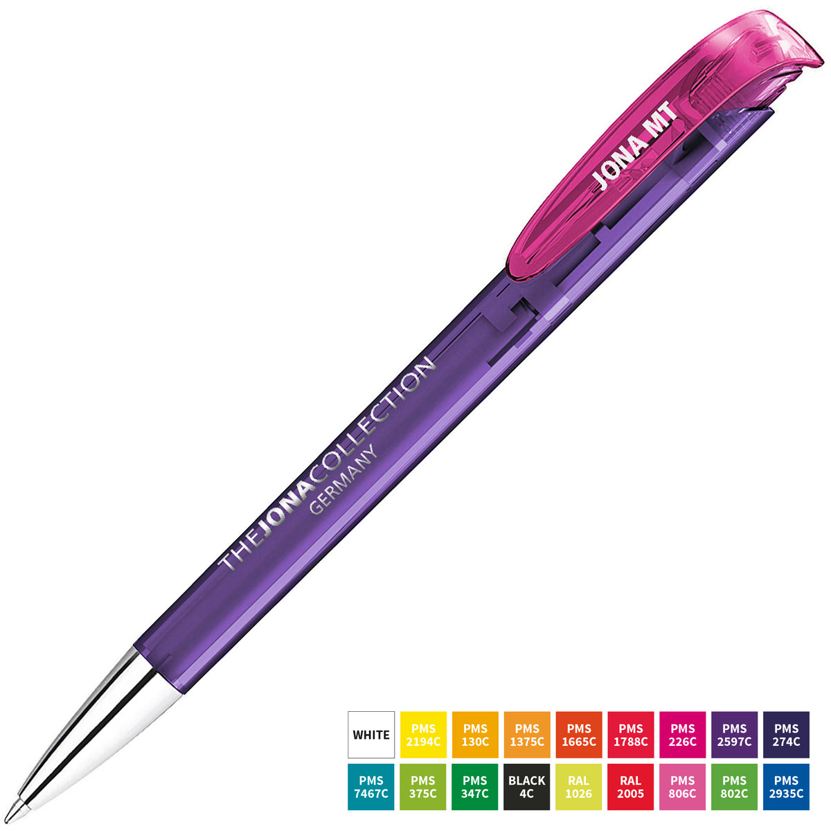 Branded Translucent Push Action Ball Pen with Metal Nose Cone