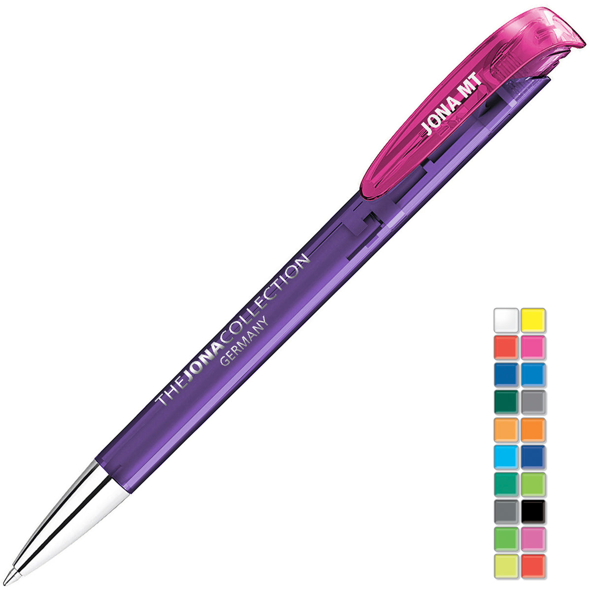 Branded Translucent Push Action Ball Pen with Metal Nose Cone in PURPLE