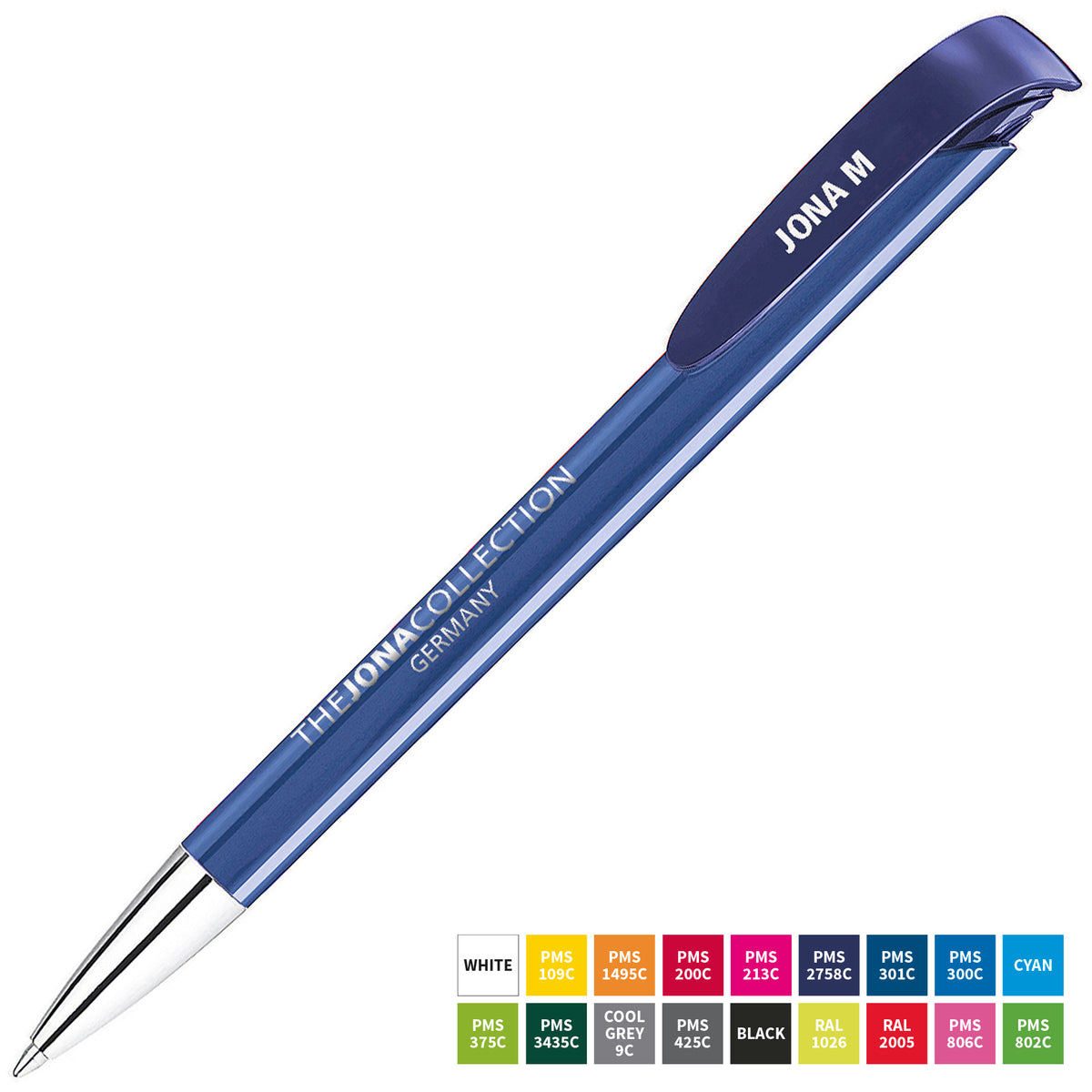 Branded High Gloss Push Ball Pen with Metal Nose Cone