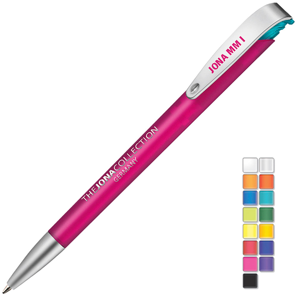 Branded Frosted Push Ball Pen with Metal Nose and Clip