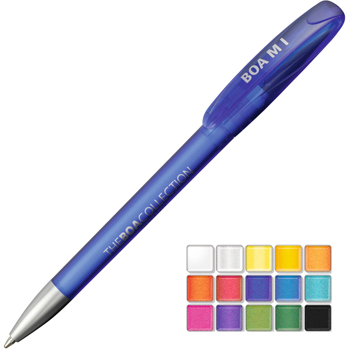 Branded Frosted Twist Ball Pen with Metal Nose and Clear Clip