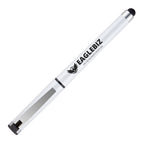 Branded Metallic Finish Gel Roller Pen with Stylus in WHITE