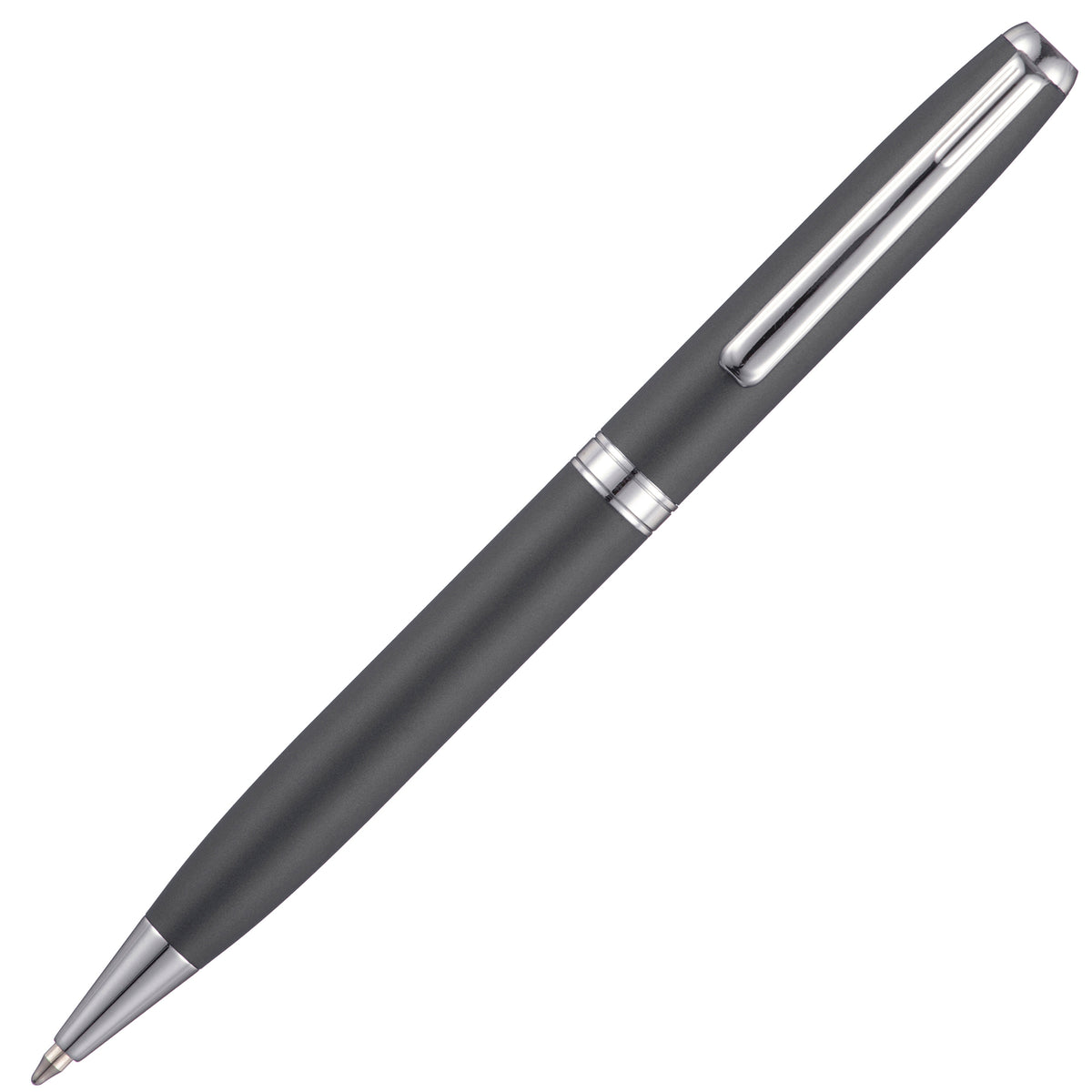 Branded Stainless Steel Twist Ball Pen with Click Action in CHARCOAL