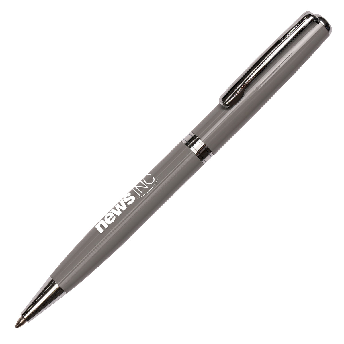 Branded Stainless Steel Twist Ball Pen with Click Action in LIGHT GREY